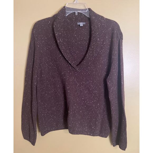 J Jill Brown V-neck Sweater with Shawl Collar Size Medium - Picture 1 of 5